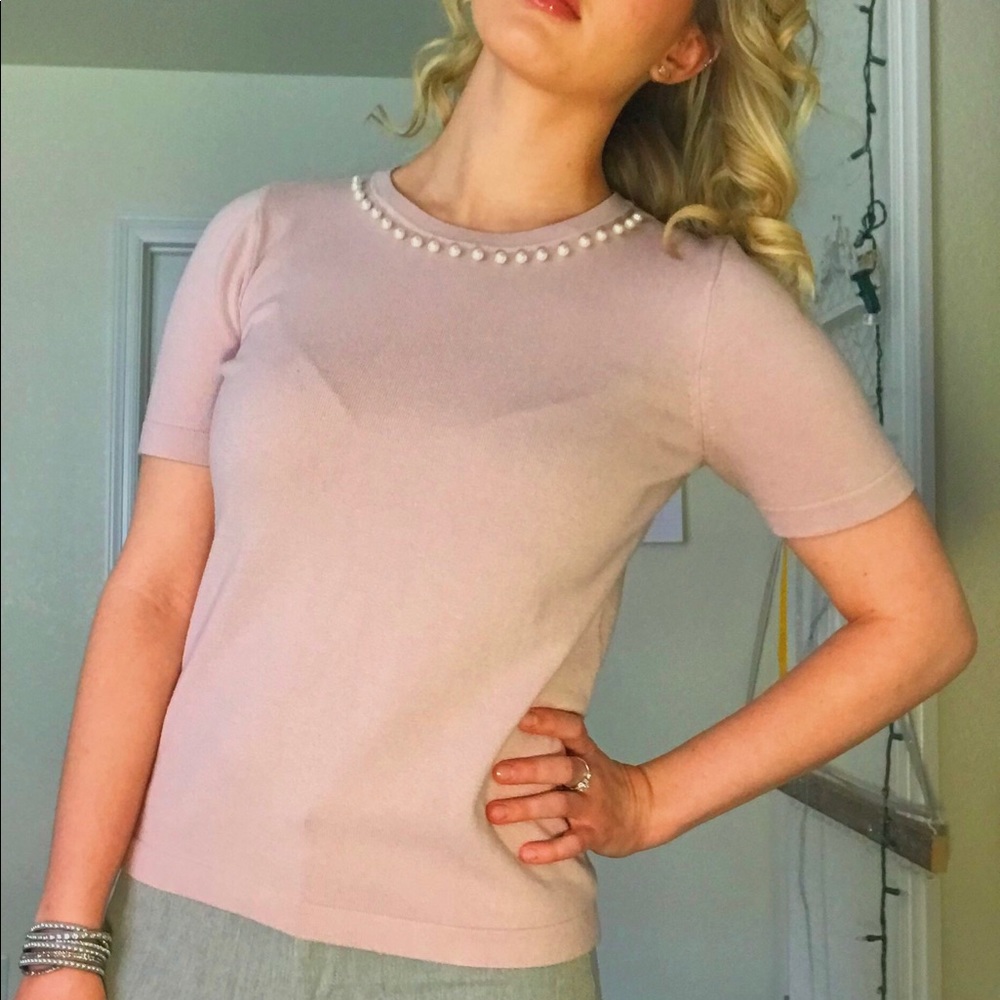 Ann Taylor • Beaded Neck Sweater Top • Mauve